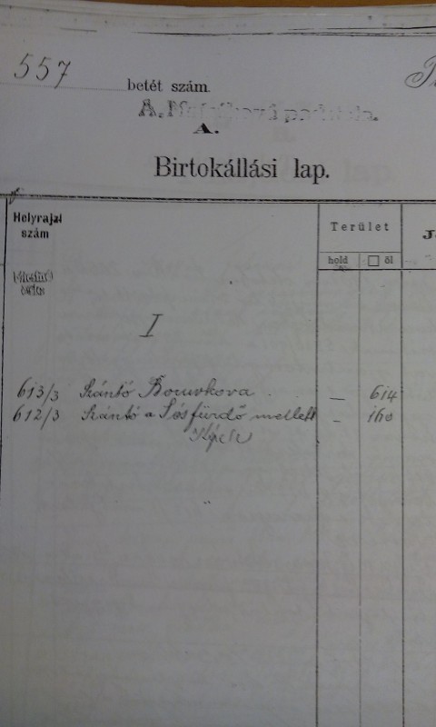 613/3 Szántó Boruvkova (orná pôda Boruvkova)<br />512/3 Szántó a Sósfürdó mellett XY  (orná pôda soľné kúpele vedľa XY)