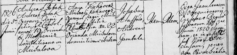 Sobáš Andreas Bobák 1826.png