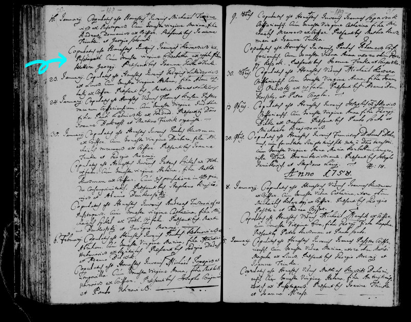 Sobas Jano Kovacsics a Elisabeth ??? 16.1.1757