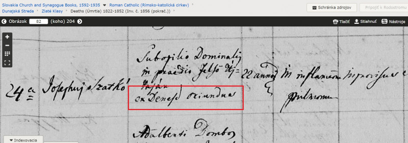 Úmrtie Jozef Satko 1835 Zlaté Klasy matrika.jpg
